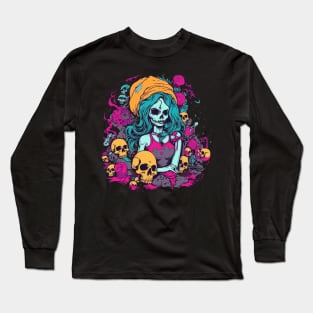 Goth girl with skulls Long Sleeve T-Shirt